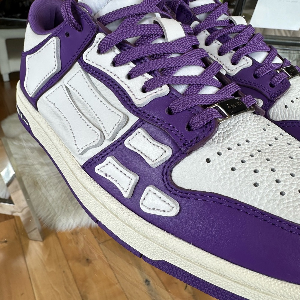 Amiri Skel low sneakers, purple and white with metal tag. Size 7